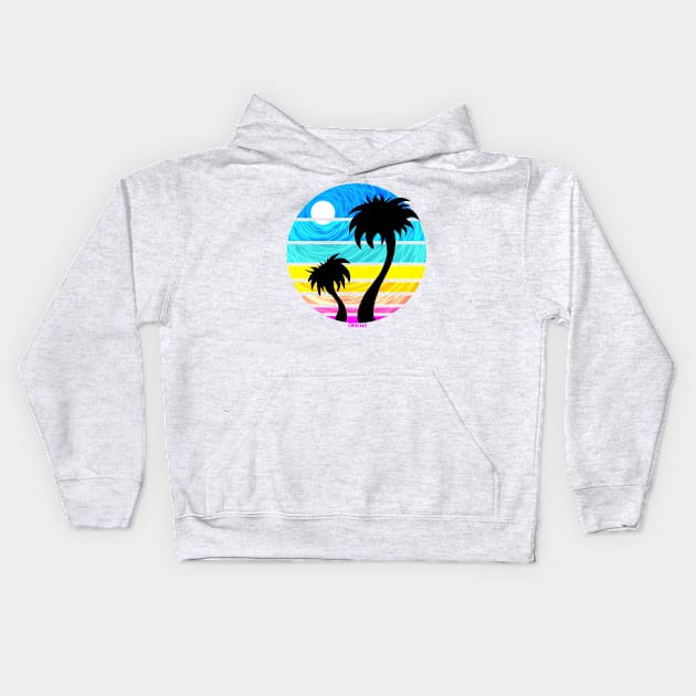 Tropical Retro Sunset Kids Hoodie by Jan Grackle